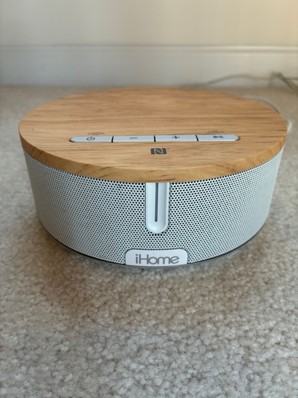 iHome White Bluetooth Speaker with Natural Wood Top